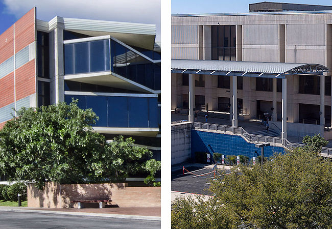Collage of the main building of UT San Antonio and UT Health's Academic building